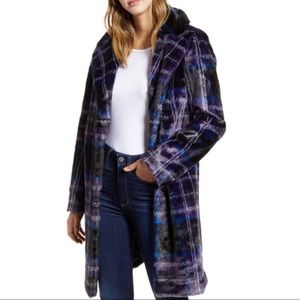 NWT Sam Edelman Faux Fur Plaid Coat